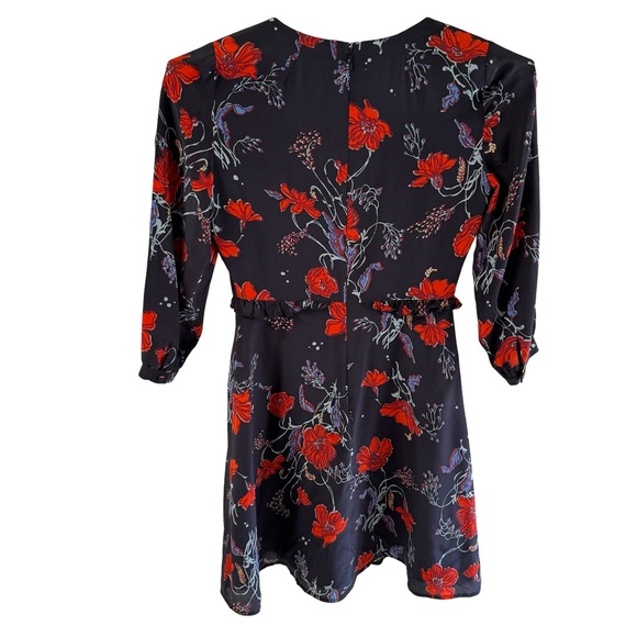 Madewell Silk Windblown Red Poppies Ruffle Waist Mini Dress Size 00 - Picture 2 of 10